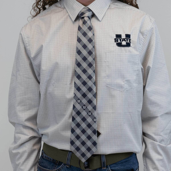 u-state checkered tie gray navy